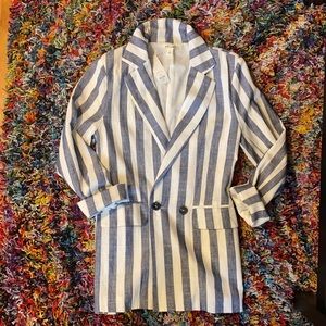 White and Blue Stripped Cotton Blazer
